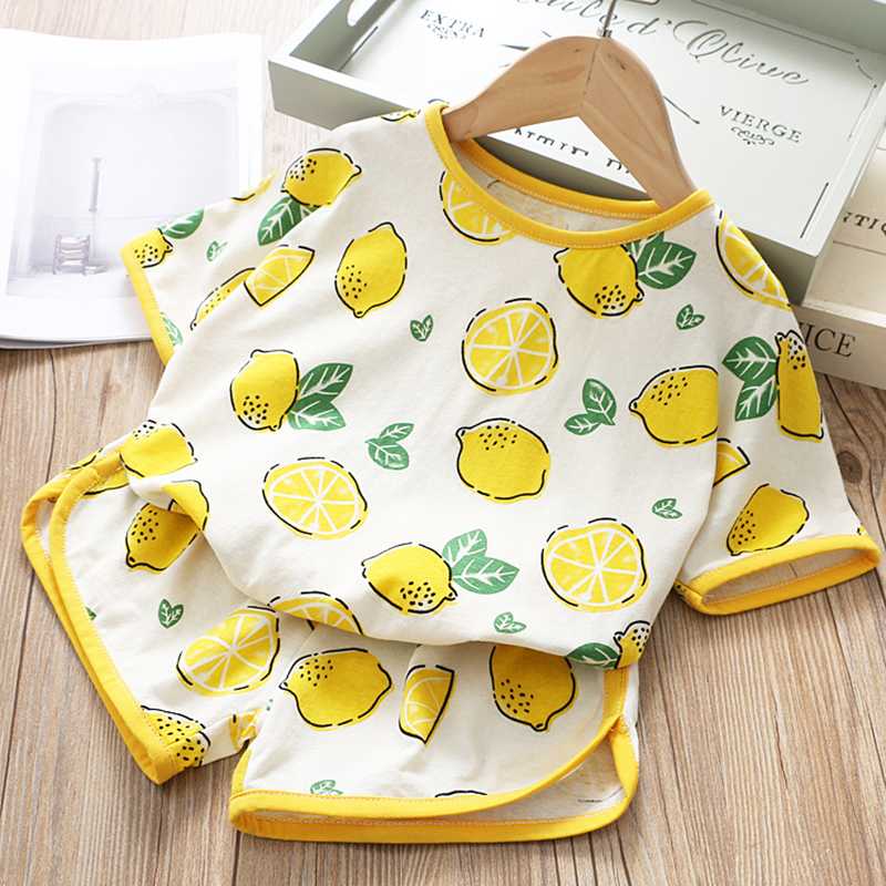 

Girl Clothing Set Cartoon Cute Printed Short Sleeved T-Shirt + Shorts Boys Girls Casual 2PCS baby Toddler Children Clothes, Red