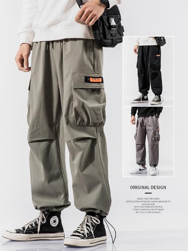 

Pants Men Harlan Bib Overall Spring and Summer Beam Feet Capri-Pants Loose Straight Sports Casual Trousers, Black