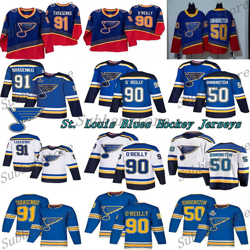 

2019 Stanley Cup Champions St. Louis Blues 90 Ryan O'Reilly 50 Binnington 17 Schwartz 55 Parayko Schenn 91 Vladimir Tarasenko hockey jerseys, Black;red