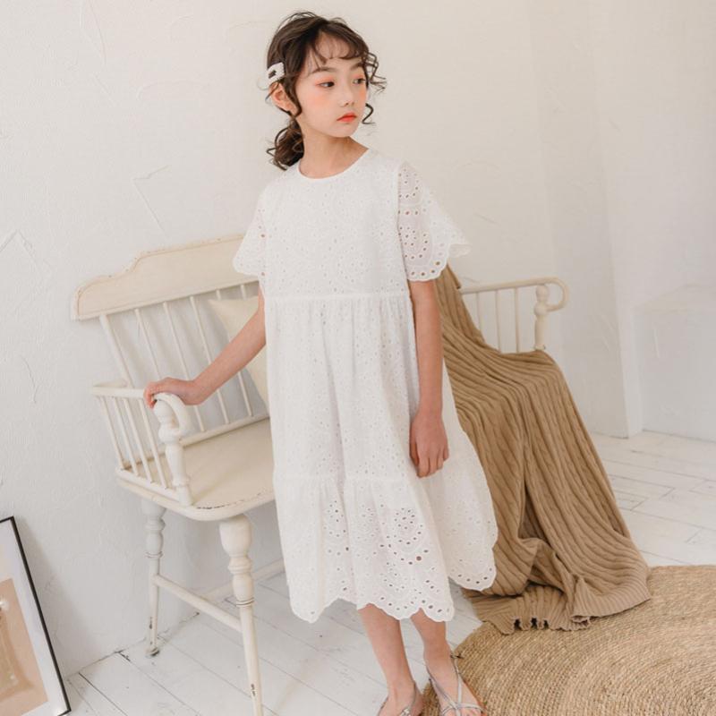 

YourSeason 2020 New Fashion White Lace Girls Summer Cute Princess Dress O Neck Toddler Children Cotton Hollow Out Flower Dresses
