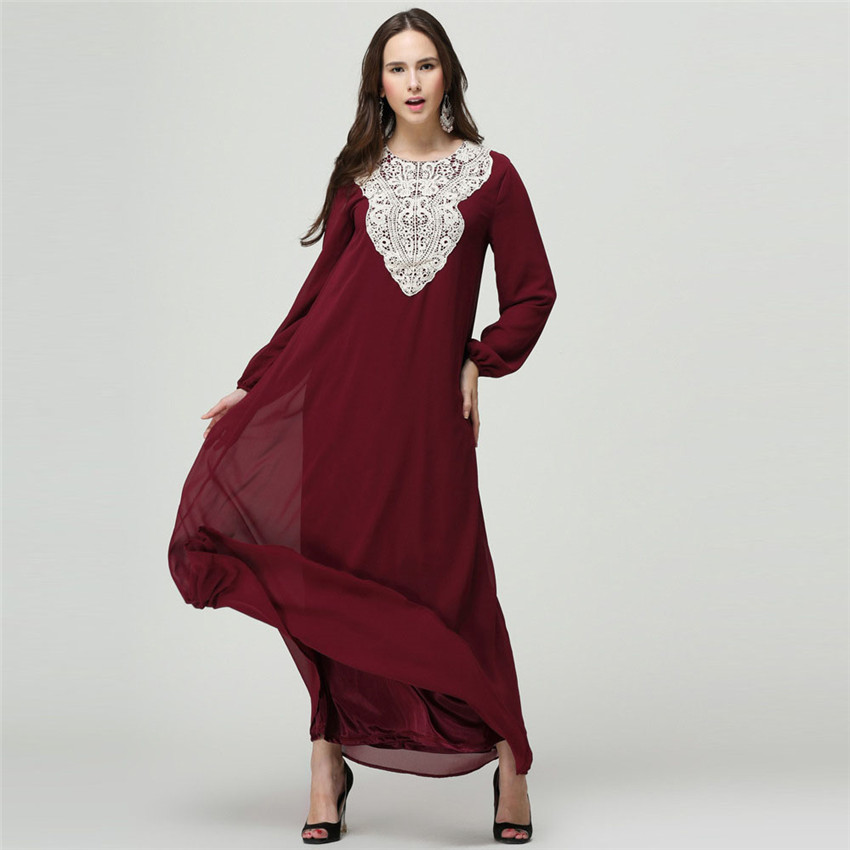 

Embroidered Burgundy Women Muslim Dress Plus Size Long Turkish Islamic Clothing Long Sleeves Moroccan Arab Middle East Djellaba