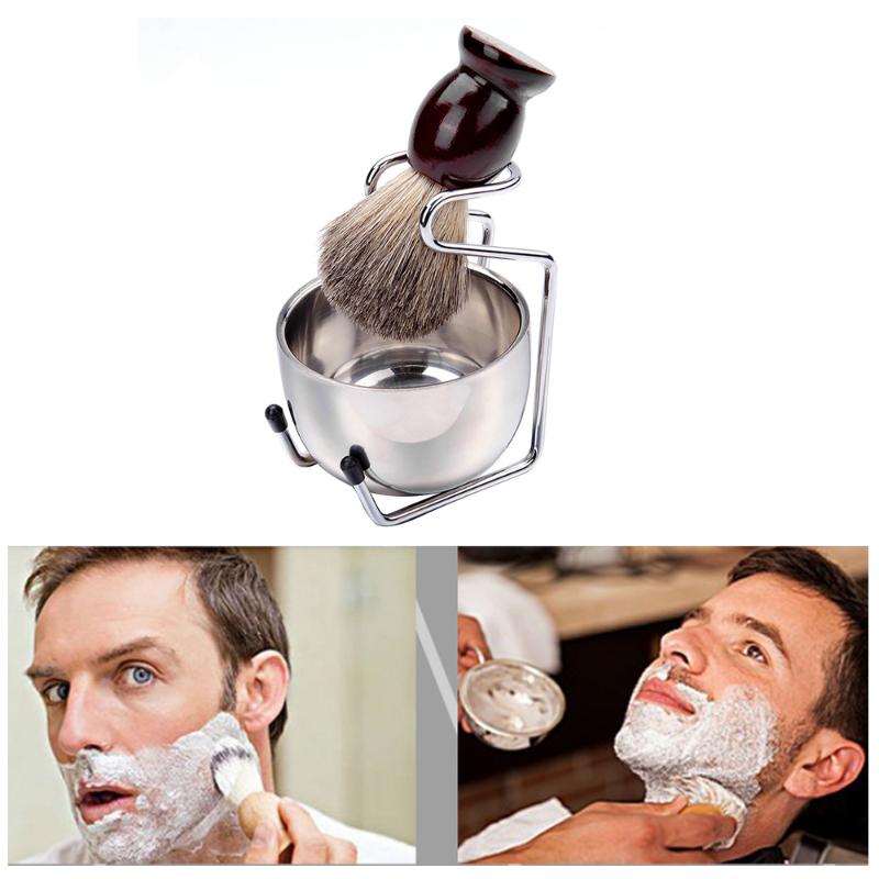 

Shaving Brush Set Shave Brush Badger Wood Handle Stainless Steel Shave Stand Bowl Home Bathrooom Men'S Shaving Kit Tool