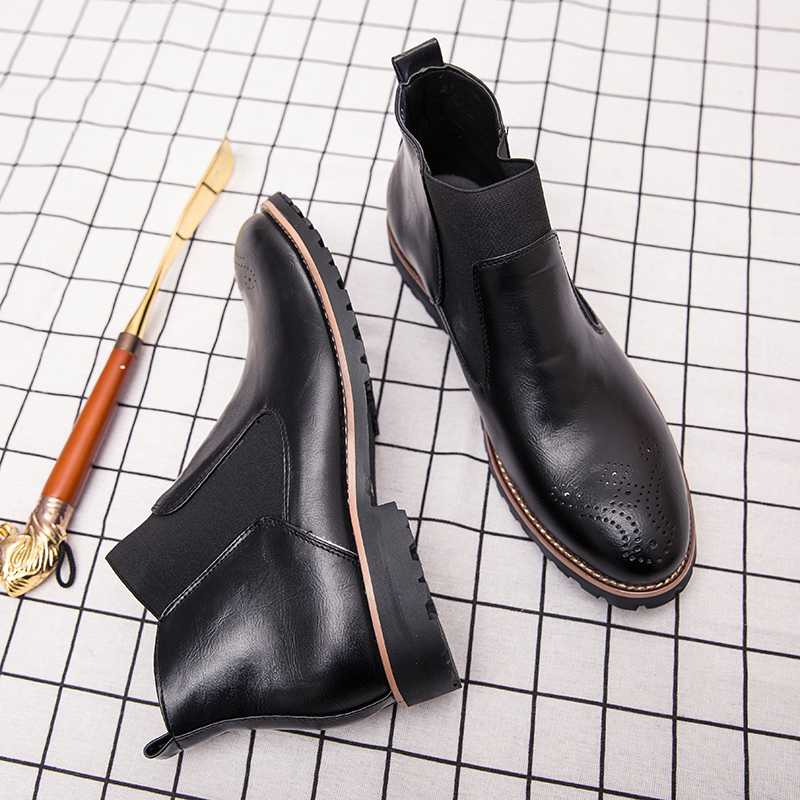 

Boots Winter Shoes Men Fashion Leather Ankle Classic Vintage With Fur Warm Motorcycle Male HX-102, Brown