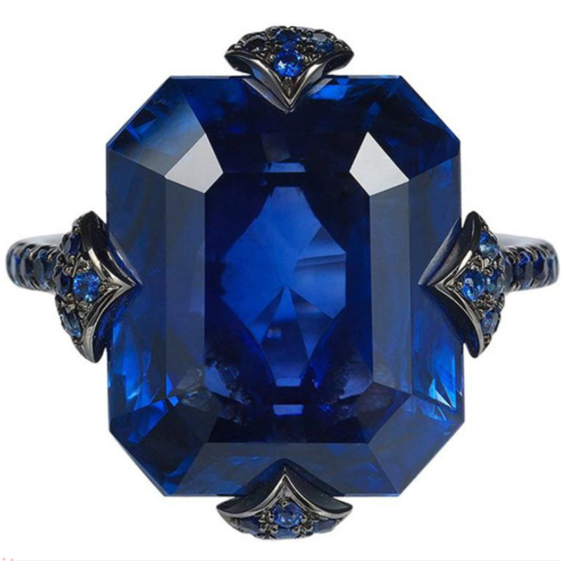Vintage Noir Or Rose Cœur Saphir Opale de feu Bague Femmes Mariage Bijoux Cadeau