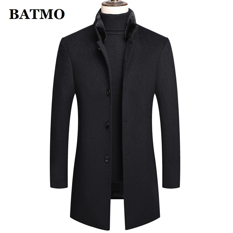 

BATMO 2020 new arrival winter thicked collars 100% wool trench coat men,men's 90% white duck jackets,plus-size, Black
