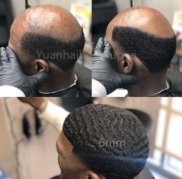 

Afro Curl 360 Waves PU Toupee Mens Wig Full Lace Hairpieces Chinese Remy Human Hair Replacement Man Wave Units for Black Men, As your choice