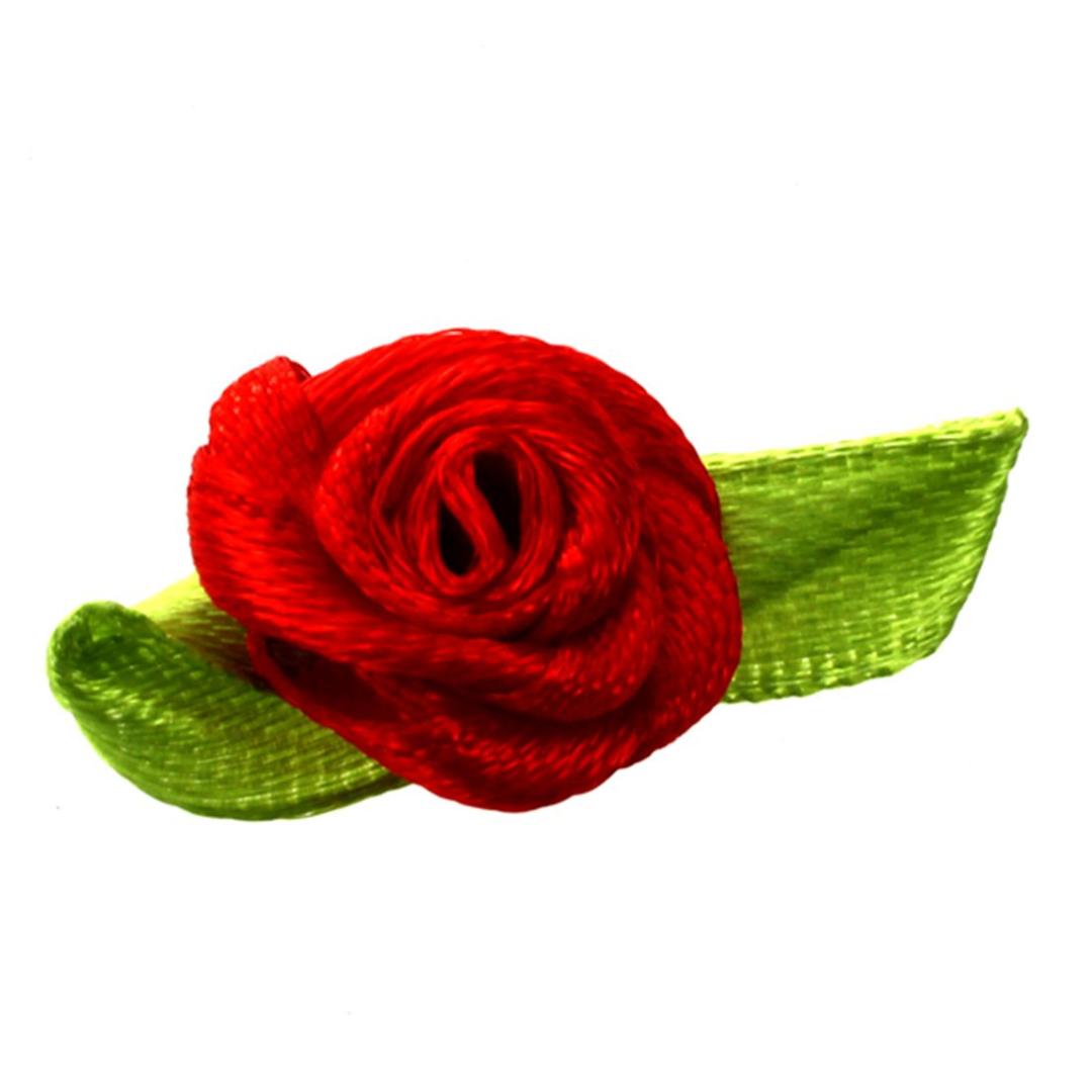 

100pcs Mini Satin Ribbon Rose Flower Leaf Wedding Decor Appliques Sewing DIY Main Color:Mix Color, Colorful