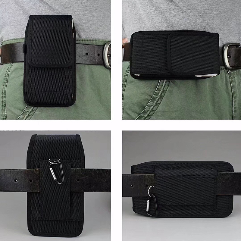 

Sport Nylon Belt Clip Holster Universal Leather Pouch Waist Flip Covers Cell Phone Cases For Iphone Samsung Huawei xiaomi Moto LG, Black without carabiner