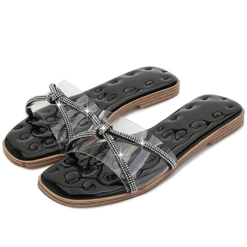 

Fashion Transparent Slippers Female Casual Flats Slippers Summer new women Shoes Bow Women Slides sandals for sh424, Black