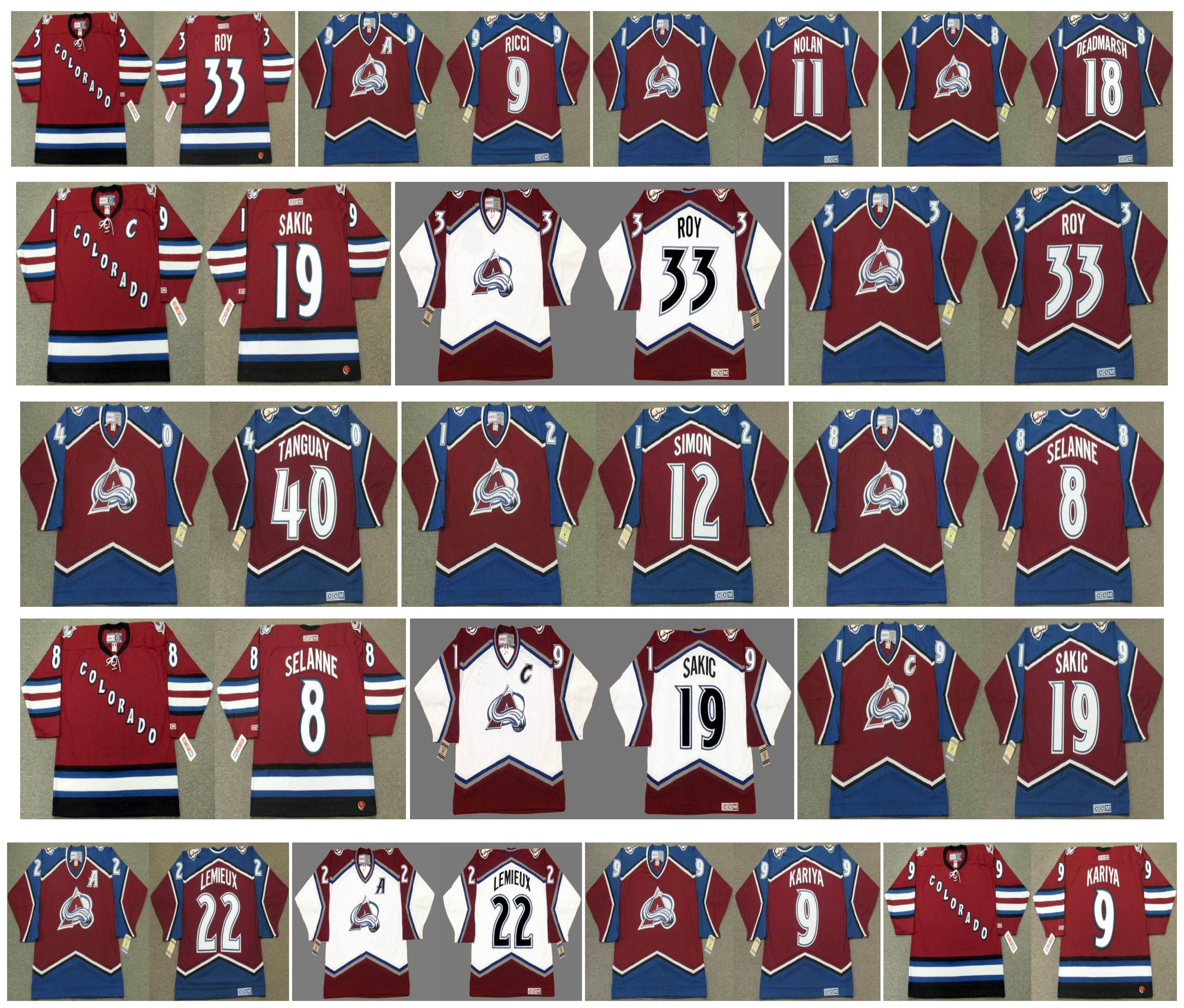 

Vintage Colorado Avalanche Jersey 40 ALEX TANGUAY Chris Simon 8 TEEMU SELANNE 19 Joe Sakic 33 Patrick Roy 9 MIKE RICCI 11 Nolan CCM Hockey, As pic