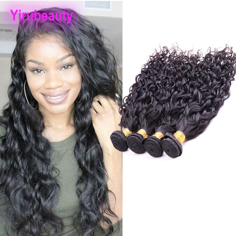 

9A Unprocessed Human Hair Peruvian Water Wave Bundles Hair Extensions 4 Bundles Wet And Wavy Virgin Hair 8-28 inch Yiruhair, Natural color