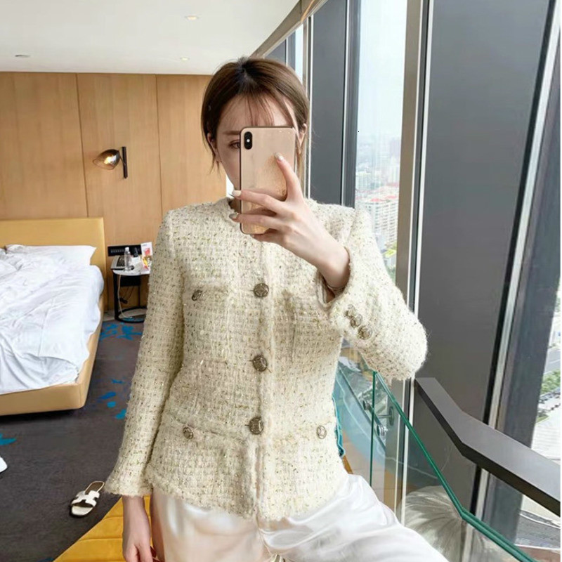 

TVVOVVIN Round Neck Long Sleeve Single-breasted Sequins Woman Short Woolen Coat Casual Simple Fashion 2019Autumn Winter New X227, Beige