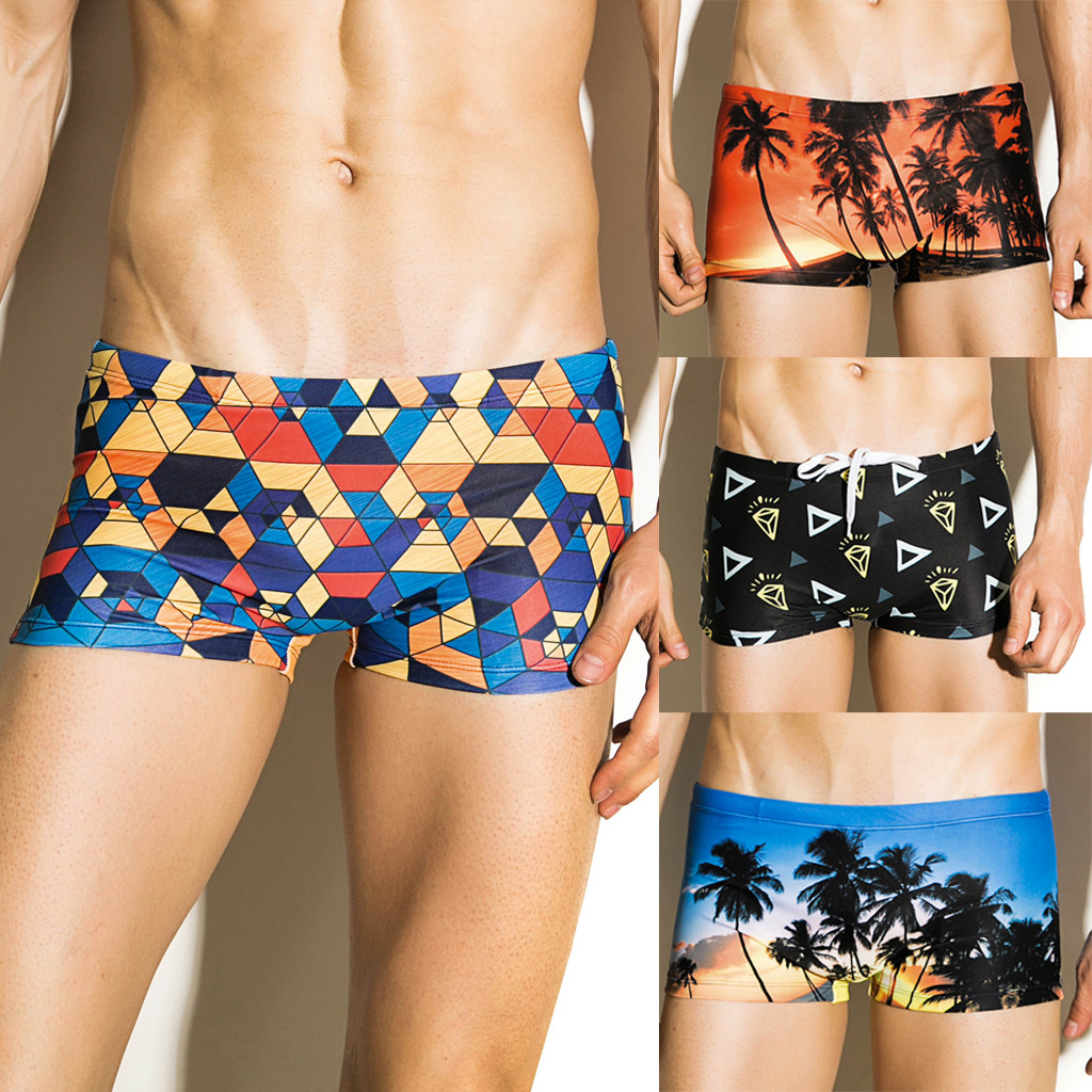 

Fashion Men Breathable Trunks Pants Beach Print Running Swimming Underwear men's swimming trunks for sunga masculina, Black