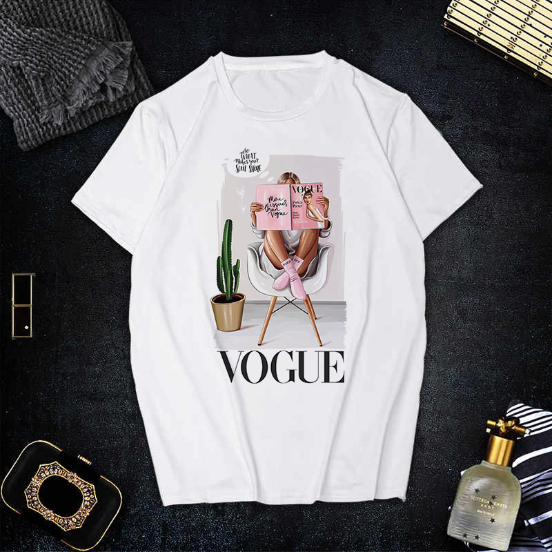 

Fashion VOGUE Print shirt women Up To Date Arrivals Summer Short Sleeve Casual shein Tops Harajuku Trend Style blouse female, Nz503