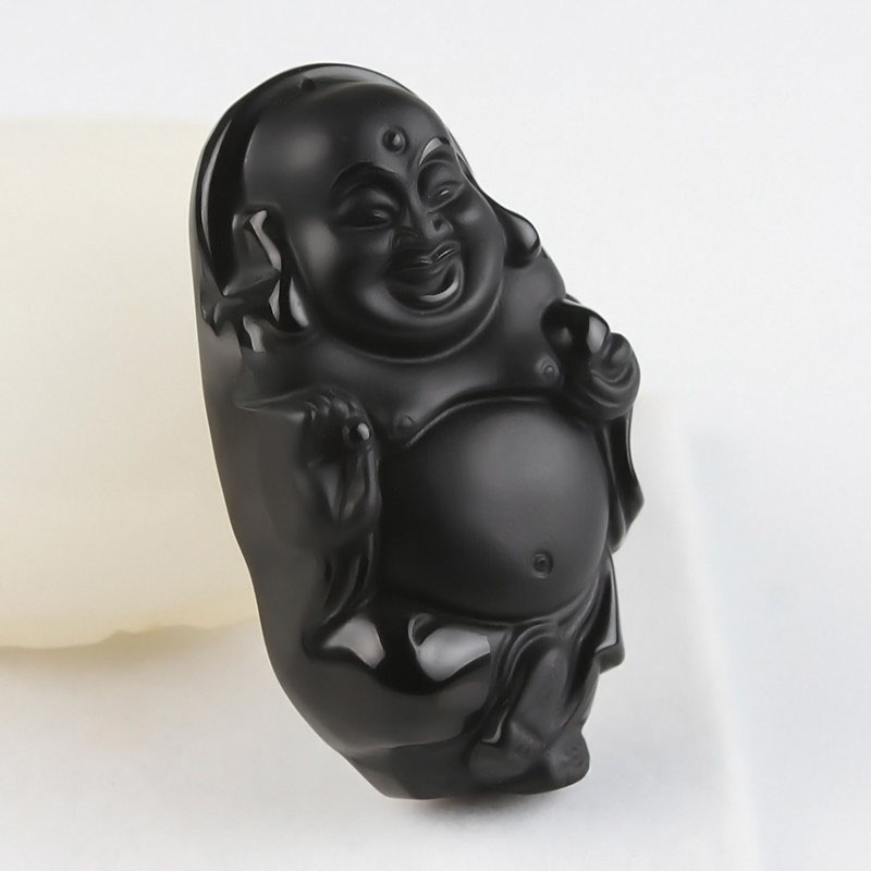 

Jadery 100% Pure Natural Black Obsidian Buddha Pendant Necklace Amulet Men Women Extend Bead Chain Necklace For Men Women 2019