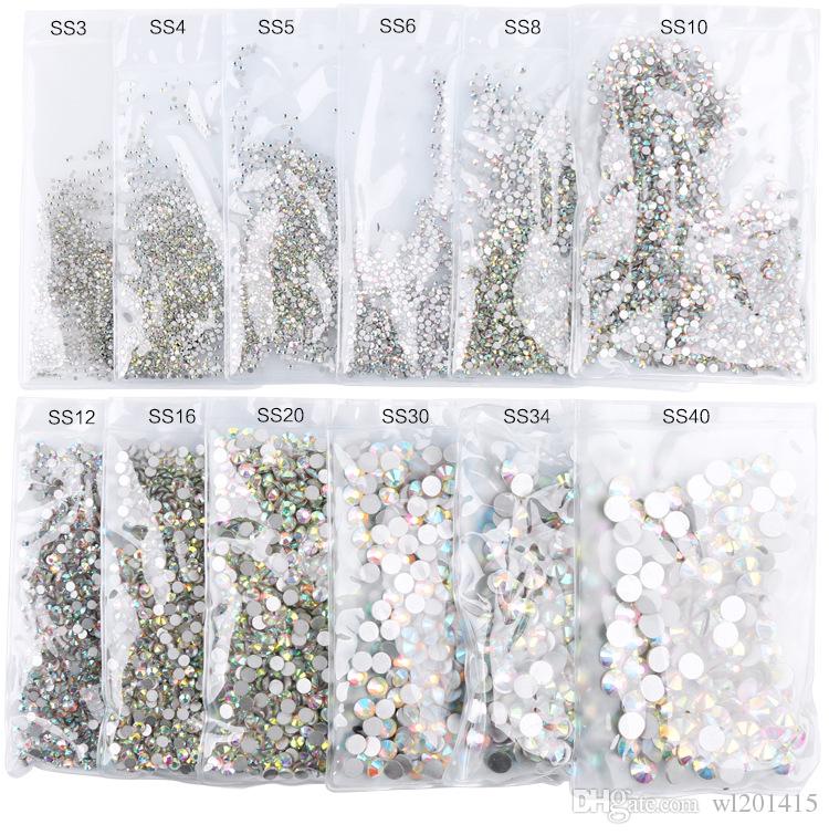 

SS3-SS50 Crystal AB Flat Back Rhinestone nail Decoration 3D Glass Nail Art Rhinestones mixed size Nails Stones Accessories