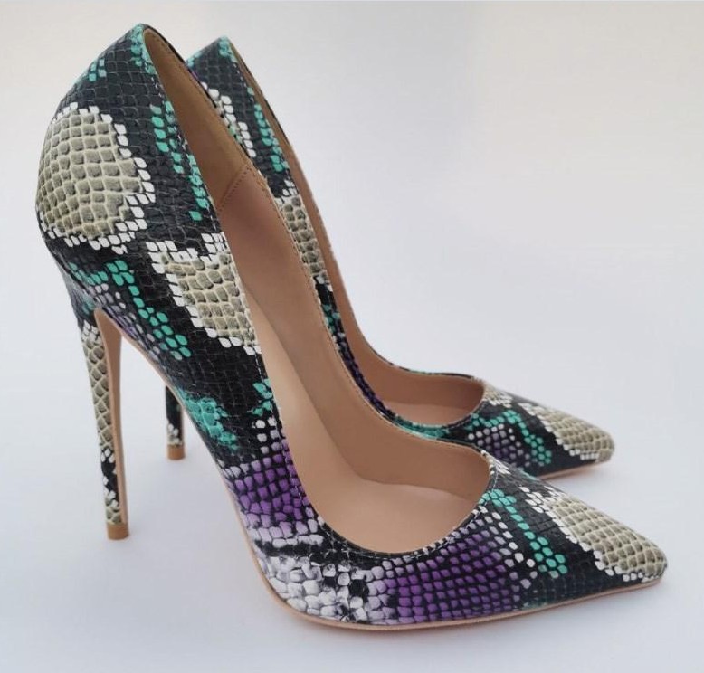 

2019 New Free shipping Women Lady multicolor python LEATHER Poined Toes HIGH HEELED SHOES single shoes Pumps high heels shoes 12cm Wedding, 10cm
