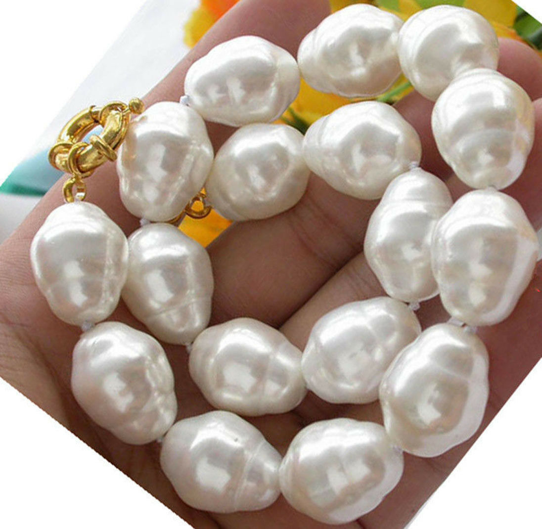 

Lowest rare huge 12x15mm 14x17mm 16x19mm baroque white shell pearl necklace long 45cm fashion jewellery