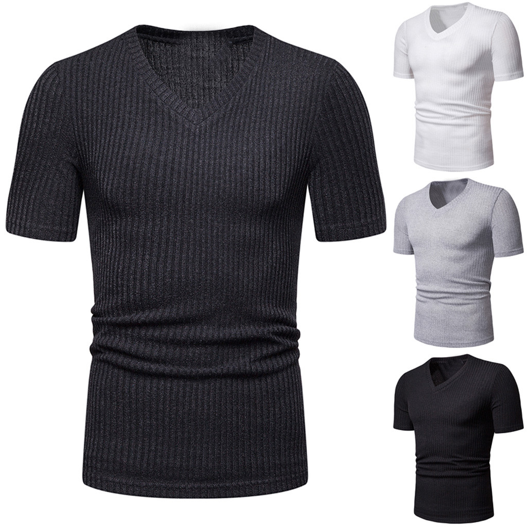 

Solid Color Casual T-Shirts Men Fashion Summer Solid T Shirt Short Sleeve Tops Casual Open Shirts, Silver