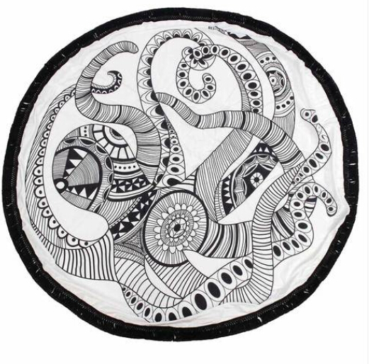 

Wholesales 2019 Beach Towel Round Printed Large Tassel Octopus Bath Towel Sun Block Shawl Serviette De Plage, Multi-color