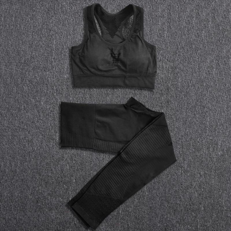 

Women 2 Piece Yoga Set Seamless Suit Sports Bra Top Leggings Sport Sets Black Gym Clothes Fitness Tracksuit Workout for Femme