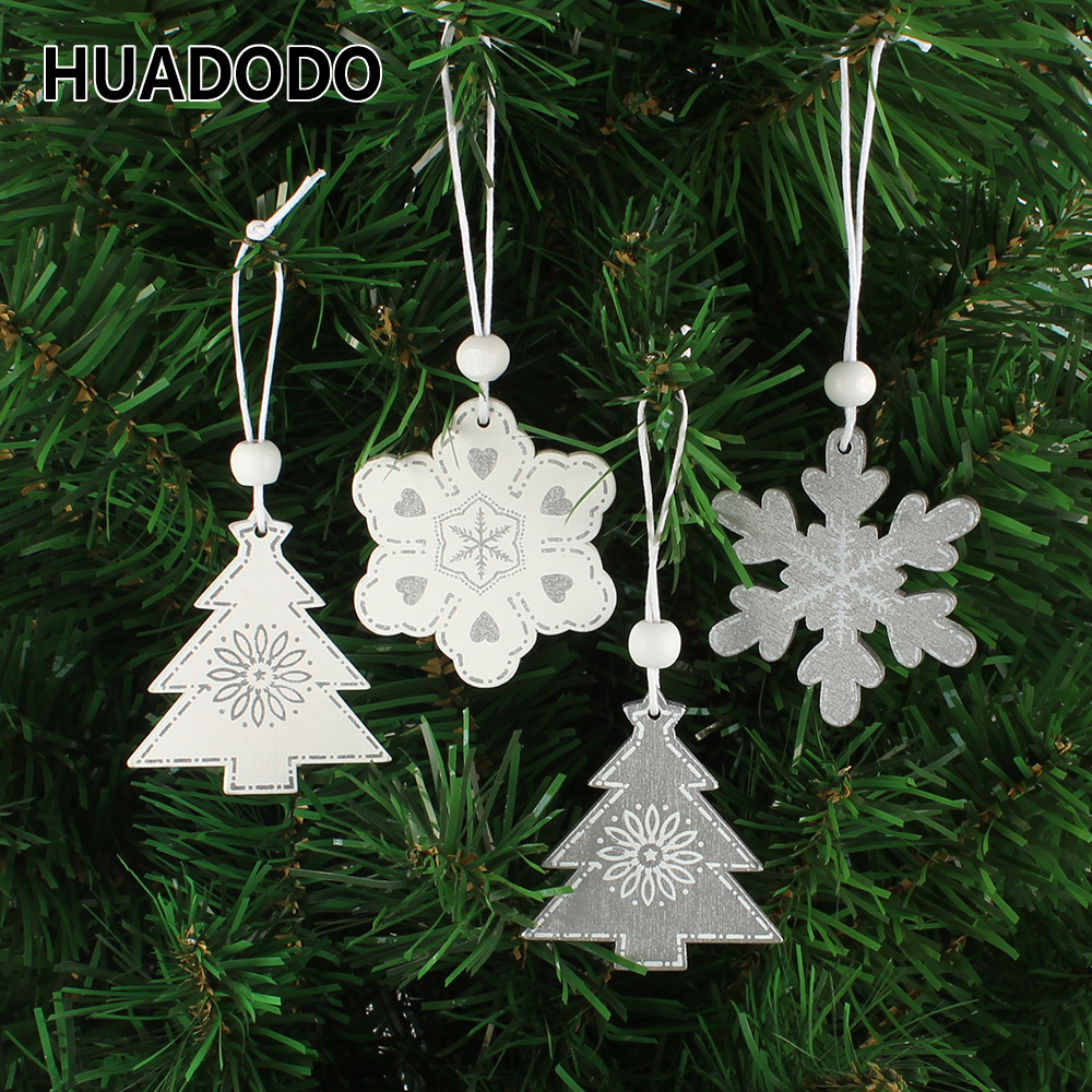 

HUADODO 12Pcs/set Wooden Snowflake /Tree Christmas Pendants Ornaments for Christmas decoration Xmas Tree Home Party Kids Gift