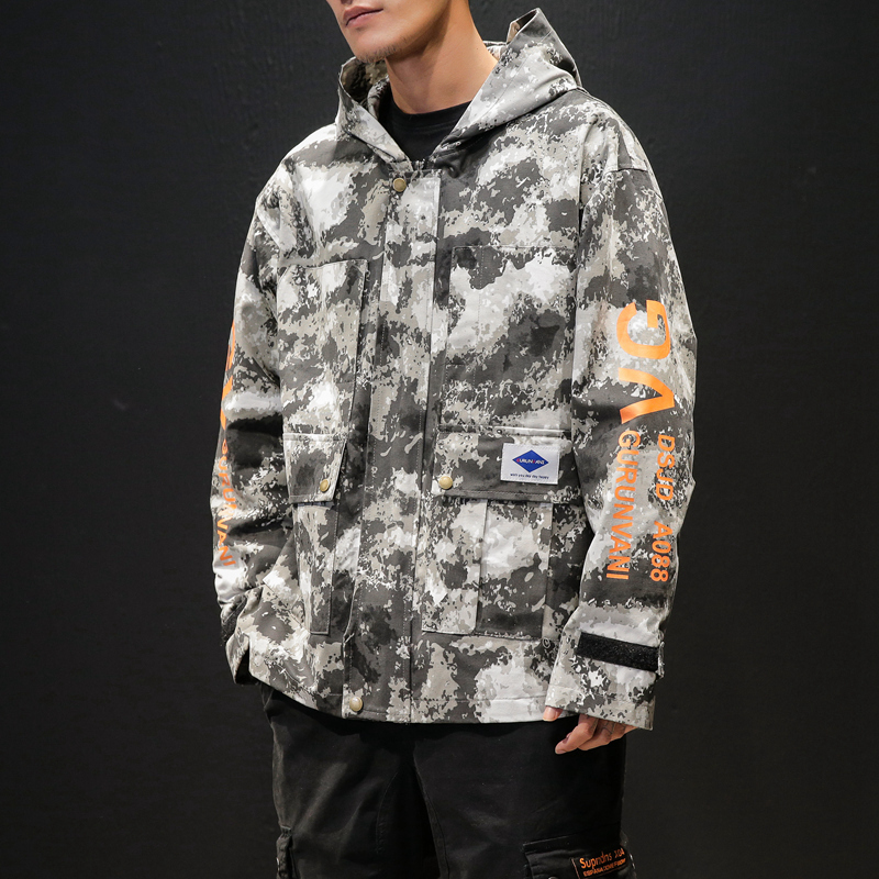 

fashion camouflage harajuku men's jacket 2019 autumn letter decoration hoodie male plus size streetwear leisure casual clothes, Black