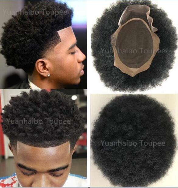 

4mm Afro Hair Mono Lace Toupee for Basketbass Players and Fans Malaysian Remy Human Hair Replacement Afro Kinky Curl Men Wig Free Shippinng, Black