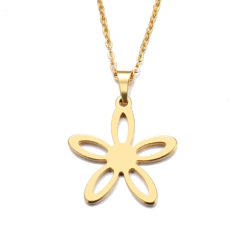 

New Fashion Jewelry Gift Stainless Steel Necklace For Women Man Lover's Flower Gold And Silver Color Pendant Necklace Engagement Jewelry