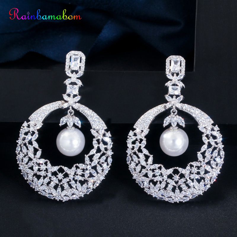 

Rainbamabom 925 Solid Sterling Silver Freshwater Pearls Created Moissanite Gemstone Drop Dangle Earrings Fine Jewelry Wholesale
