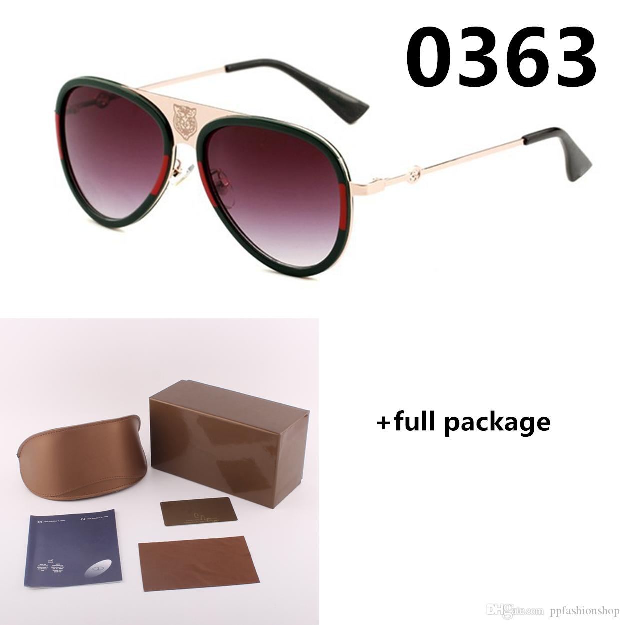 

New tiger head brand 0363 sunglasses bee fashion retro sun glasses UV400 green red classic glasses 6 color full package, White;black