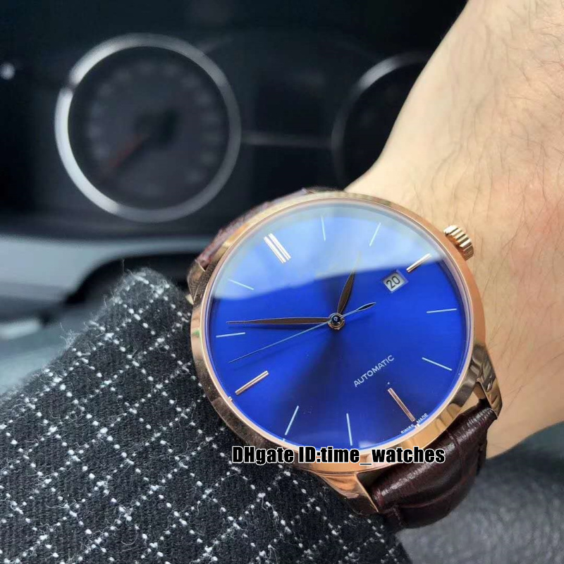 

High quality NEW Rose gold case 1966 49525-52-432-BB4A blue dial 8215 Movement Automatic Mens watch leather Strap Gents perfect Watches, G-7