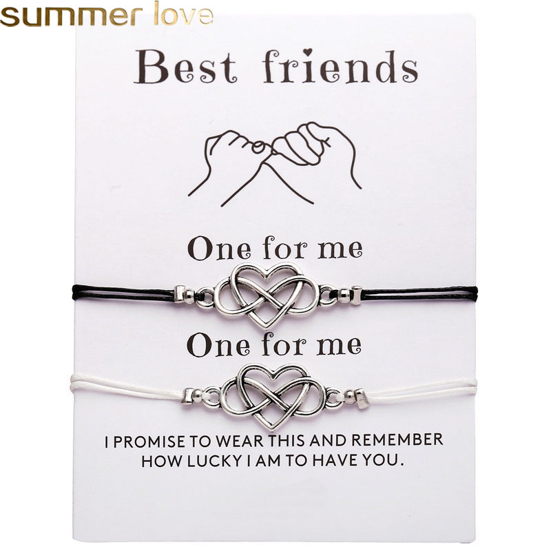 

2pcs/set Fashion Heart Couples Bracelets Set For Women Men Bohemian Infinite Bracelet Bangle Best Friend Wish Card Jewelry Best Gift, Golden;silver