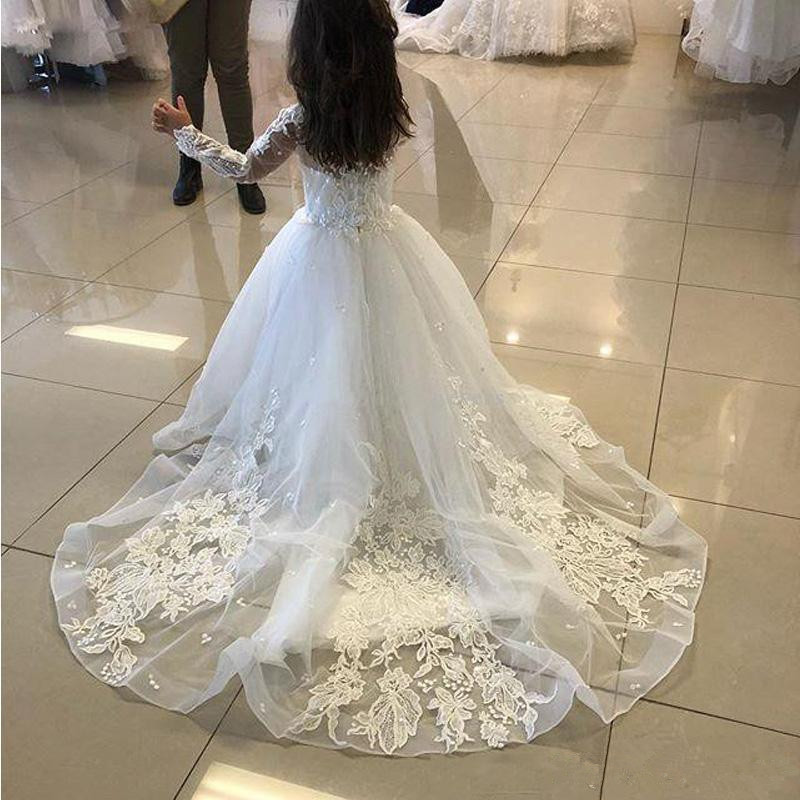 

White Ivory Elegant Flower Girl Dresses Pageant Girl Gown Princess Prom Party Vestido Floor Length Graduation Gown for Girls