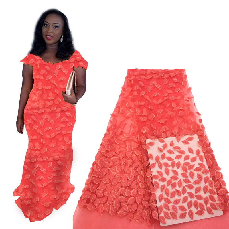 

New Design Pink African 3D Flower Lace Fabric 2020 French Swiss Tulle Lace for Wedding Party Nigerian Fabrics