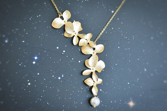 

Flower with Simulated Pearl Necklace Pendant Charm Long Chain Collars Necklace for Women Party Gift Jewelry, Silver