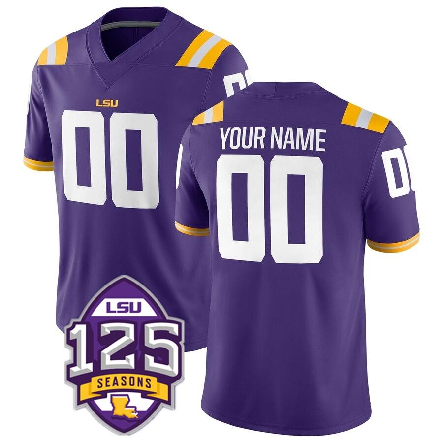 

2019 NCAA LSU Tigers Any Name -4XL Joe Burrow Odell Beckham Jr. Grant Delpit Tyrann Mathieu Leonard Fournette College Football Jersey, Purple 150th