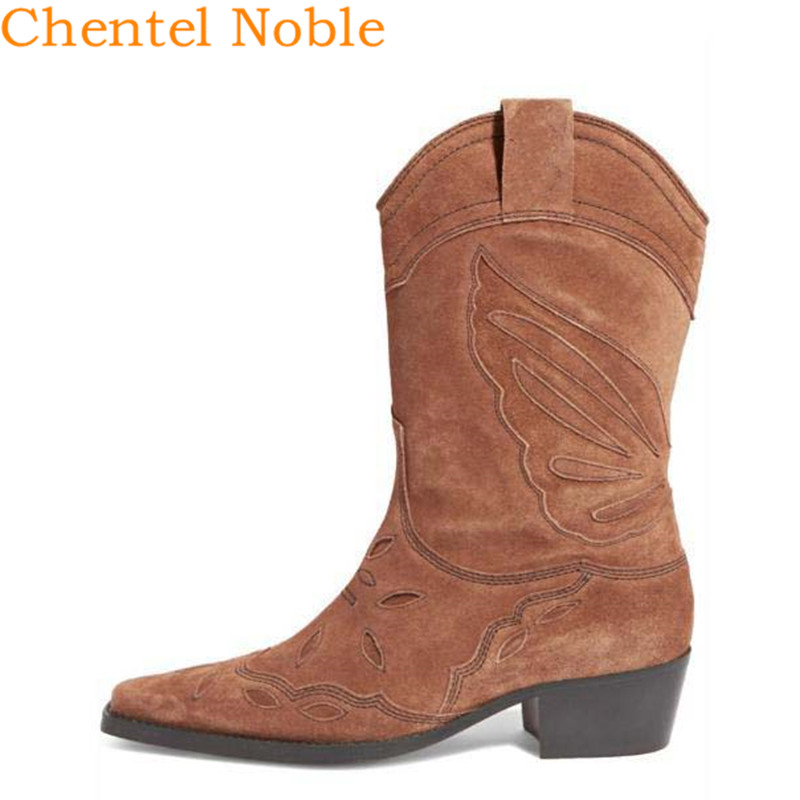 

2020 Vintage Suede Frosted Leather Embroidery Boots Women New Botas Mujer Sapato Feminino Ladies Shoes Boots, As picture