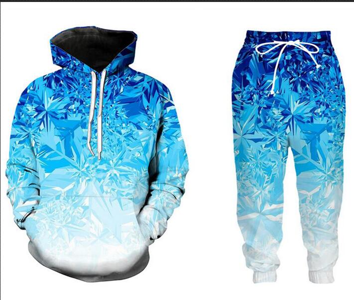 

Wholesale--New Fashion Men/Womens Snowflake Sweatshirt Joggers Funny 3D Print Unisex Hoodies+Pants ZZ037, Green