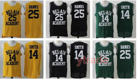

Men's Will Smith Jersey Basketball The Fresh Prince of Bel Air Academy 25 Carlton Banks Green Black Green Stiched Name and Number, #14 yellow