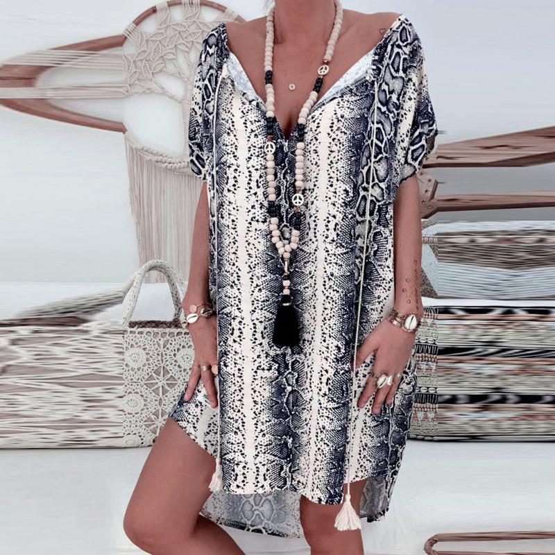 

Jaycosin Summer Dres Women Ladies Loose Print Short Sleeve Dress Boho Dress Bohemain Robe vestidos Plus Size 5XL 2020, Gray