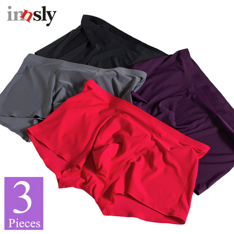 

3 Pieces/Set Seamless Boxer Men Underwear Ice Silk Breathable Thin Boxer Shorts Waist Men's Panties Big Size Male Underpants, 3pcs-black
