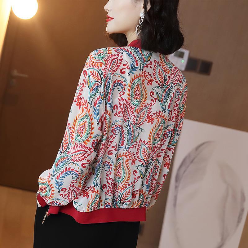 

Printed baseball jacket for women spring/summer / 2019 new casual loose-fitting long-sleeved blouse thin style sun protection ai, Red