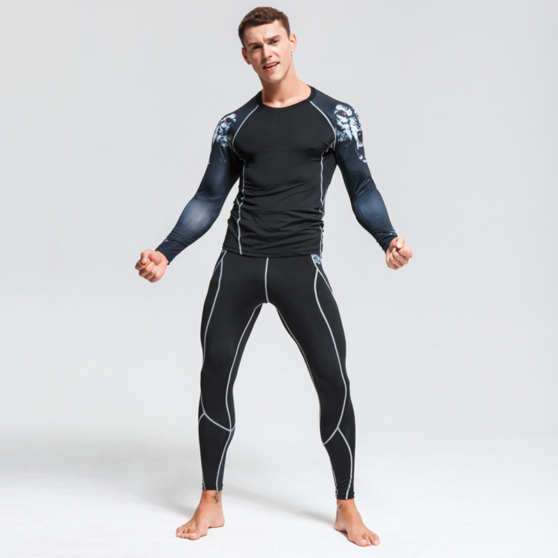 

Men' Running seLong Sleeve Tights Gym Suit Man Sports Compression Clothing Rashgard Male Crossfit T Shirt Teen wolf head, Pants