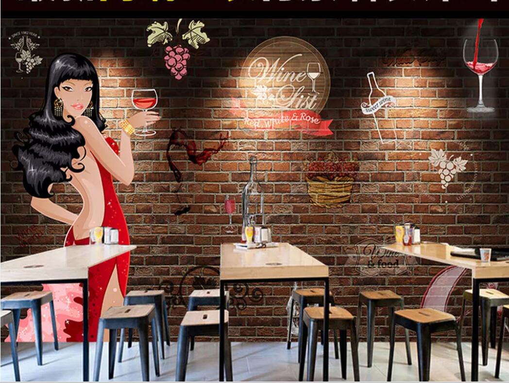 

3d room wallpaper custom photo mural Bar Beauty Red Wine Vintage Industrial Wind Large 3D Wall wall papers home wallpaper for walls 3 d, Non-woven fabric