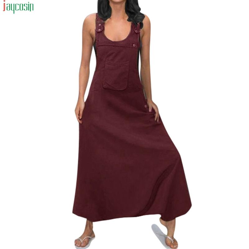 

JAYCOSIN 2020 Plus Size Jumpsuits Women U Neck Sleeveless Backless Side Pockets Baggy Long Jumpsuits female Playsuit Bodycon new, Rd
