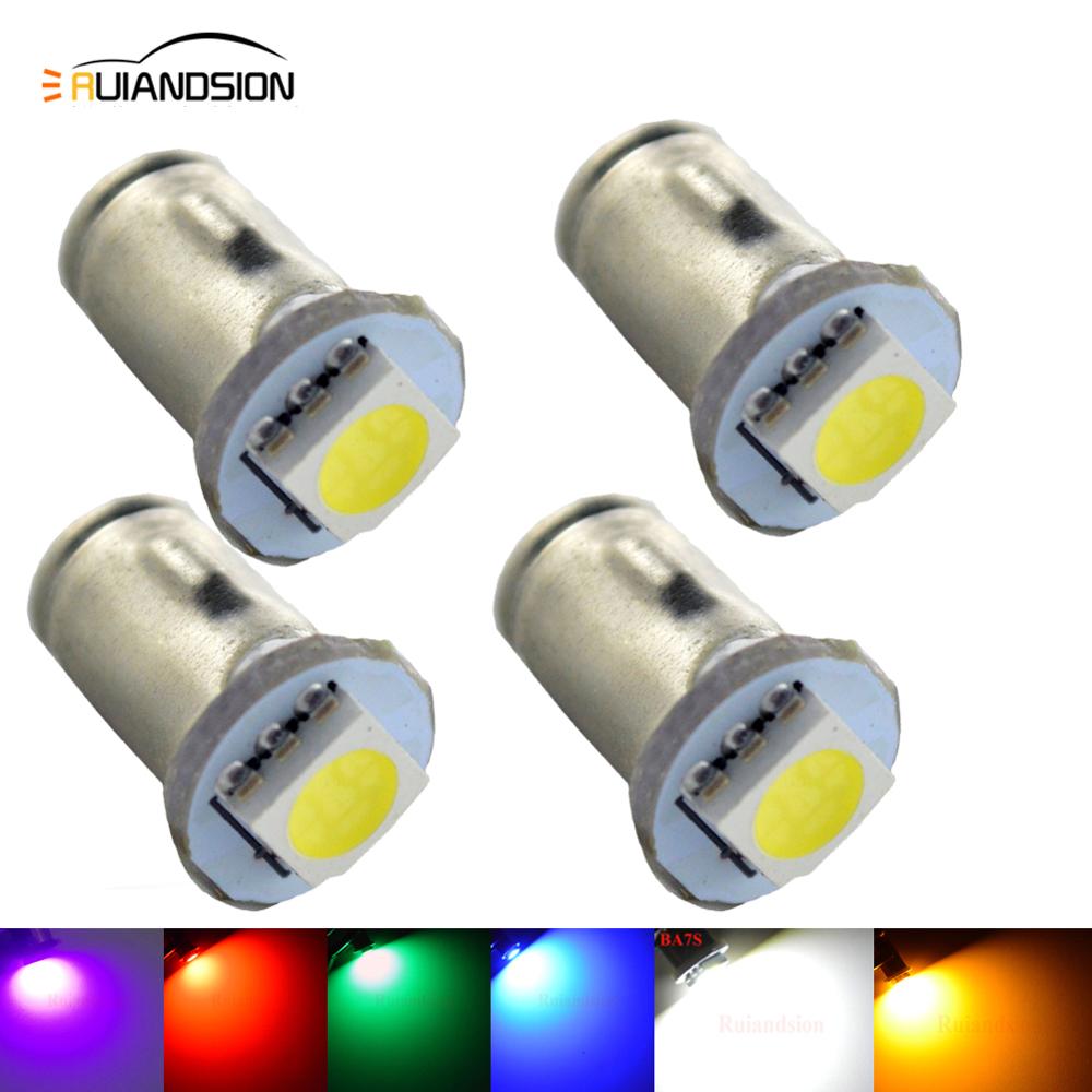 

4pcs/lot 1SMD Amber LED Instrument Panel Warnning Light Bulbs SPAHN base BA7s Miniature bulb 6V Yellow blue green red pink, As pic