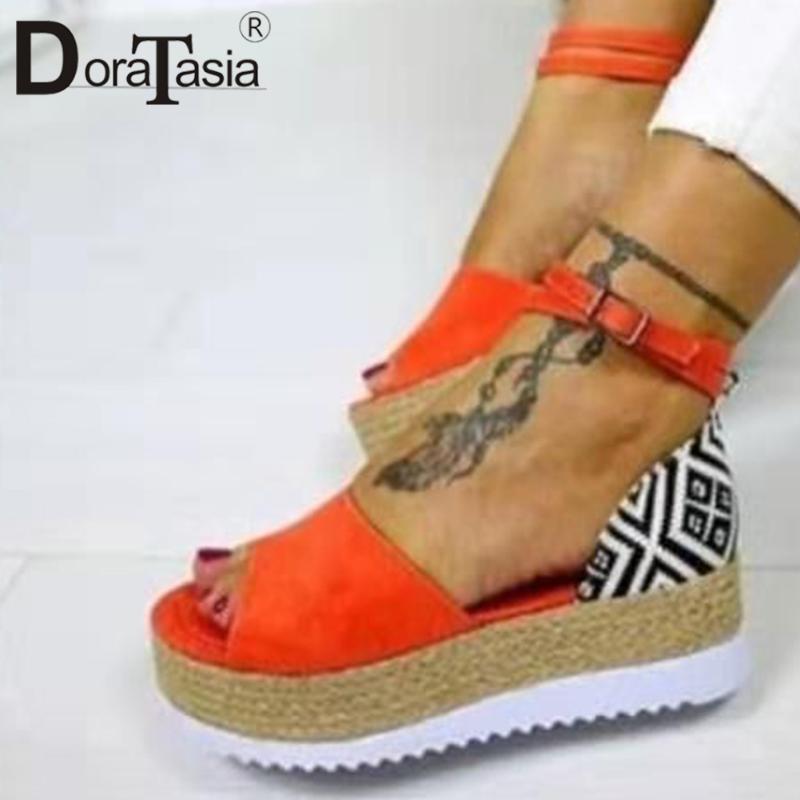 

DORATASIA Ins Elegant mixed-color Summer Sandals Daily Casual Wedges Sandals Women Comfort Flat Platform Shoes Woman, Black