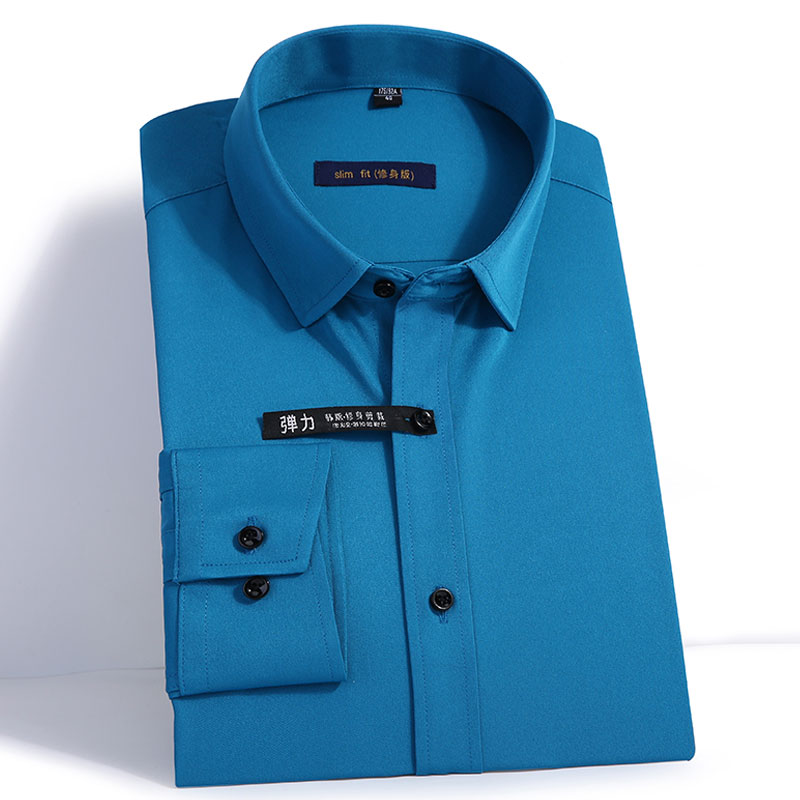 

Long Sleeve Solid Bamboo Fiber Men Basic Dress Shirt High Quality Party Elastic Non-iron Business Social Work Formal Shirt, 2-721