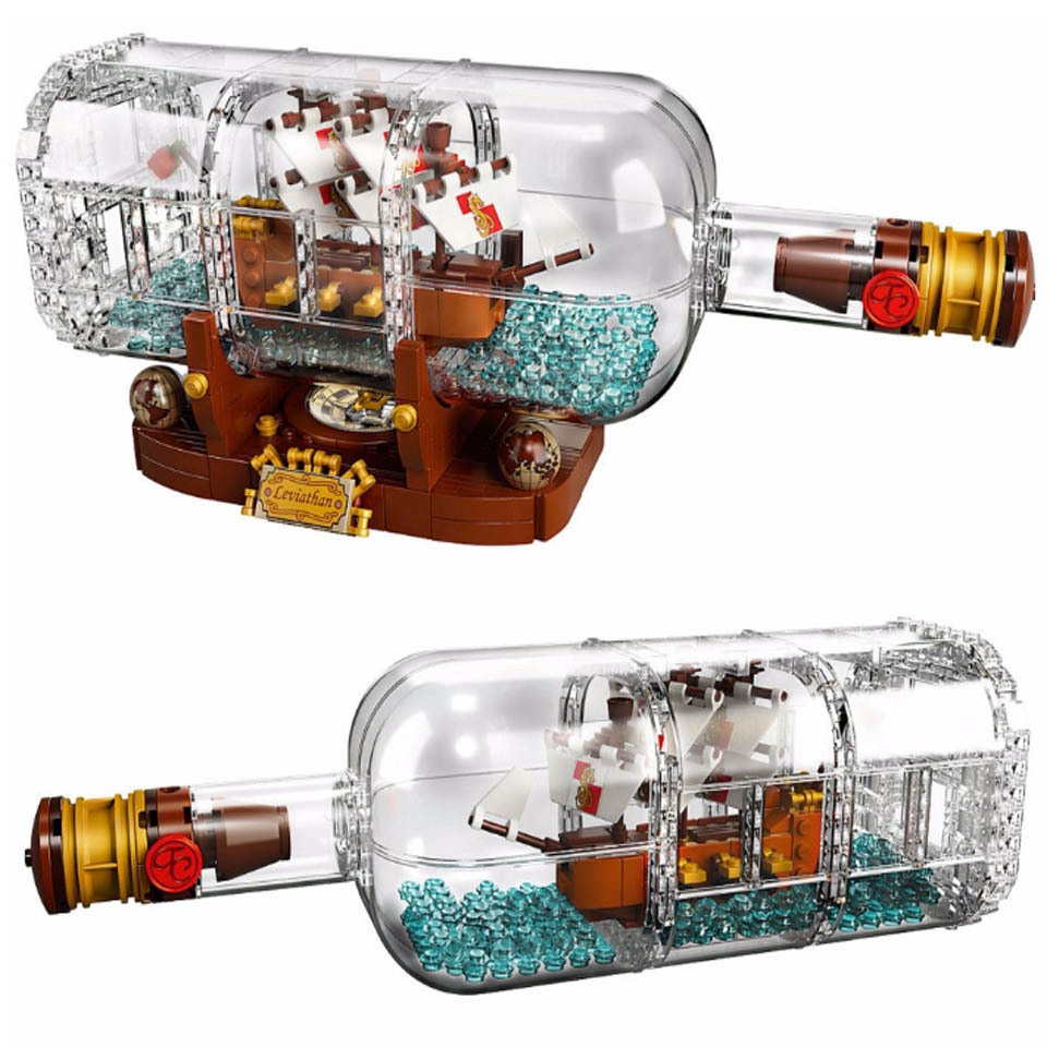 

1078pcs Light Technic Idea Ship Boat In A Bottle Compatible lepining 21313 Building Blocks Bricks Toys For Children Gift CX200706